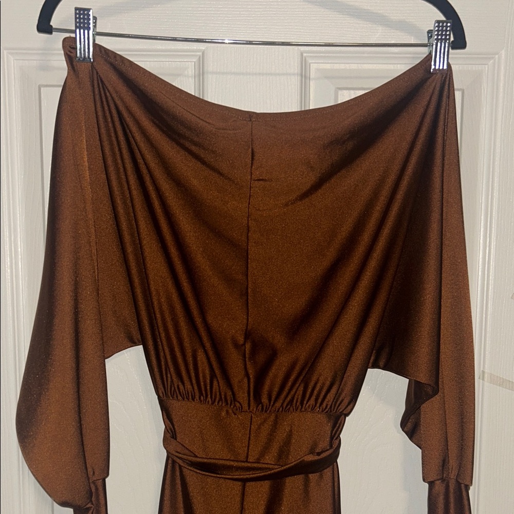 Chic Off-Shoulder Brown Jumpsuit - image 5